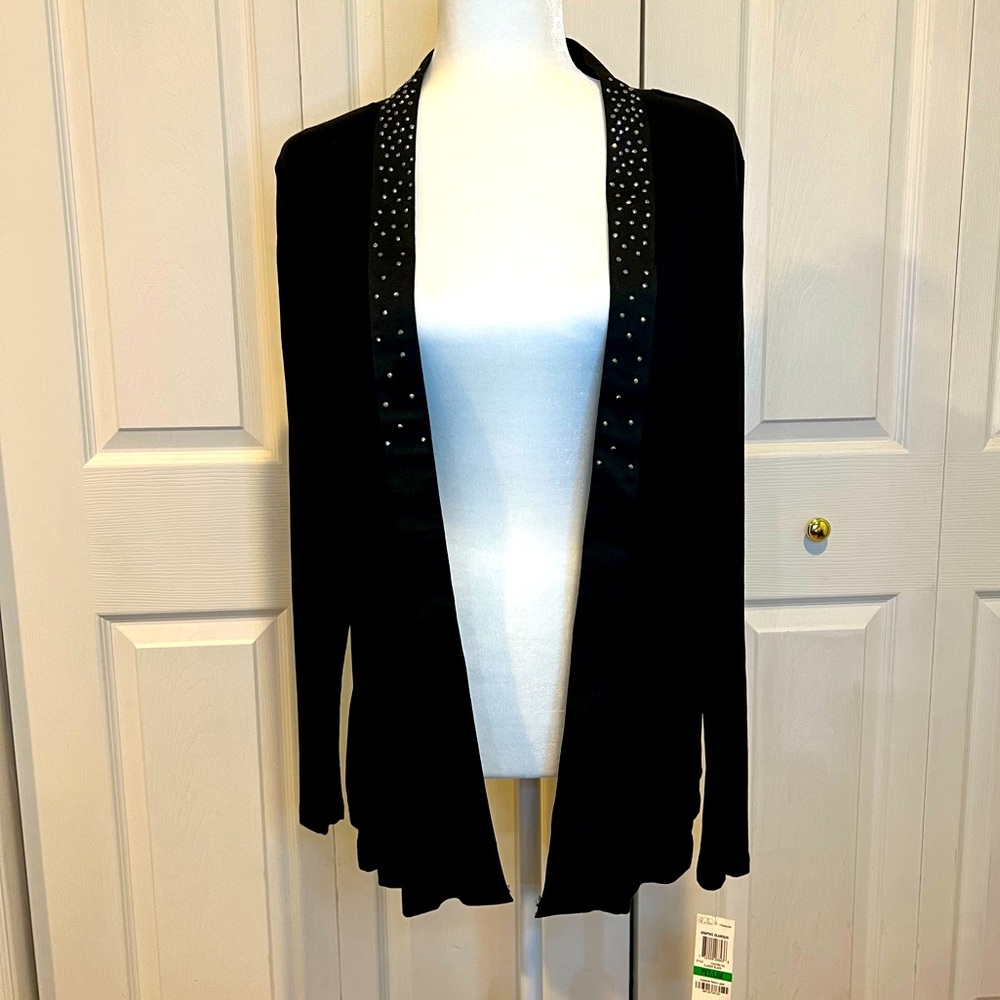 🍋 NWT Charter Club Black Open Front Top with Rhinestones - Petite Large - Picture 1 of 7